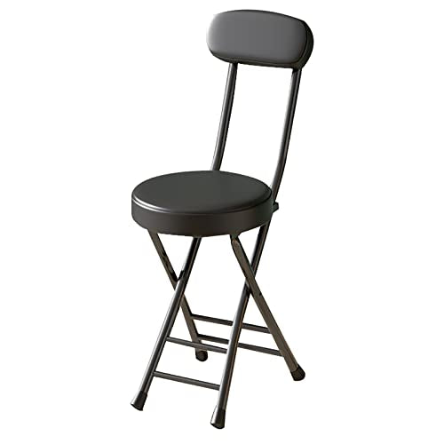 18" Folding Stool with Backrest, Leather Padded Seat, Black H54042