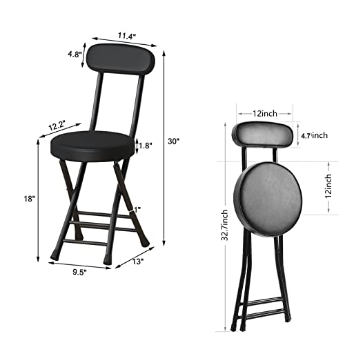 18" Folding Stool with Backrest, Leather Padded Seat, Black H54042