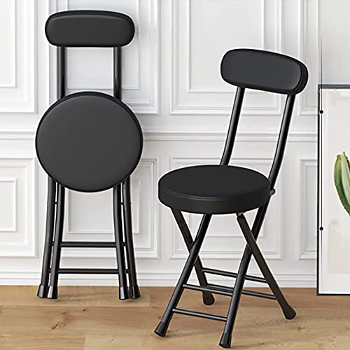 18" Folding Stool with Backrest, Leather Padded Seat, Black H54042
