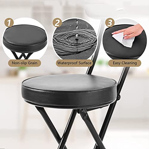 18" Folding Stool with Backrest, Leather Padded Seat, Black H54042