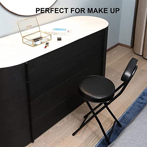 18" Folding Stool with Backrest, Leather Padded Seat, Black H54042