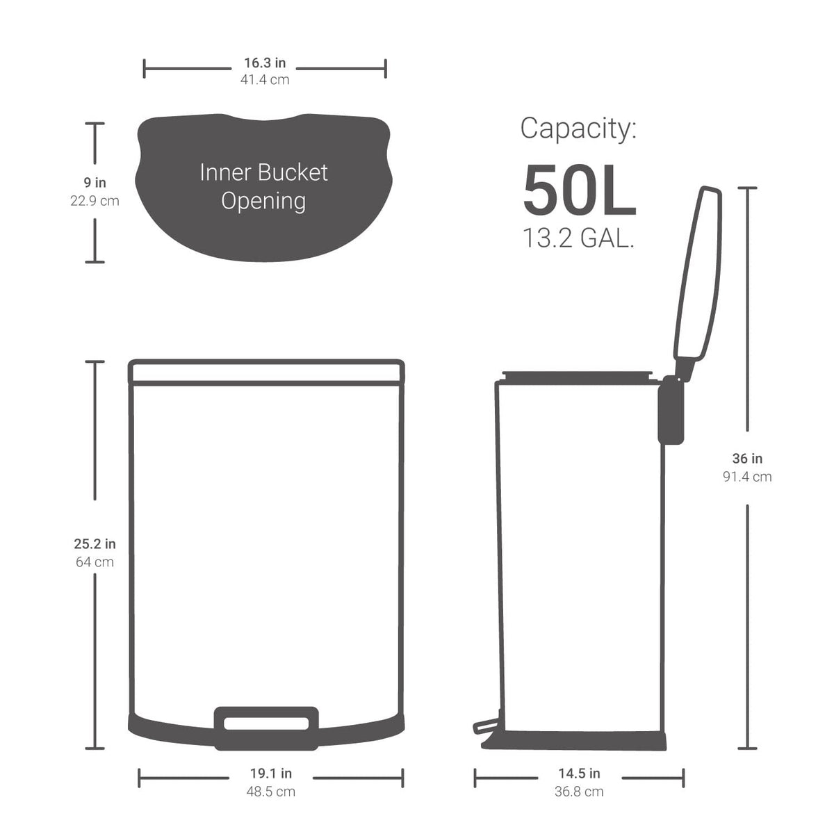 13.2 Gallon Stainless Steel Step-Up Trash Can V5085