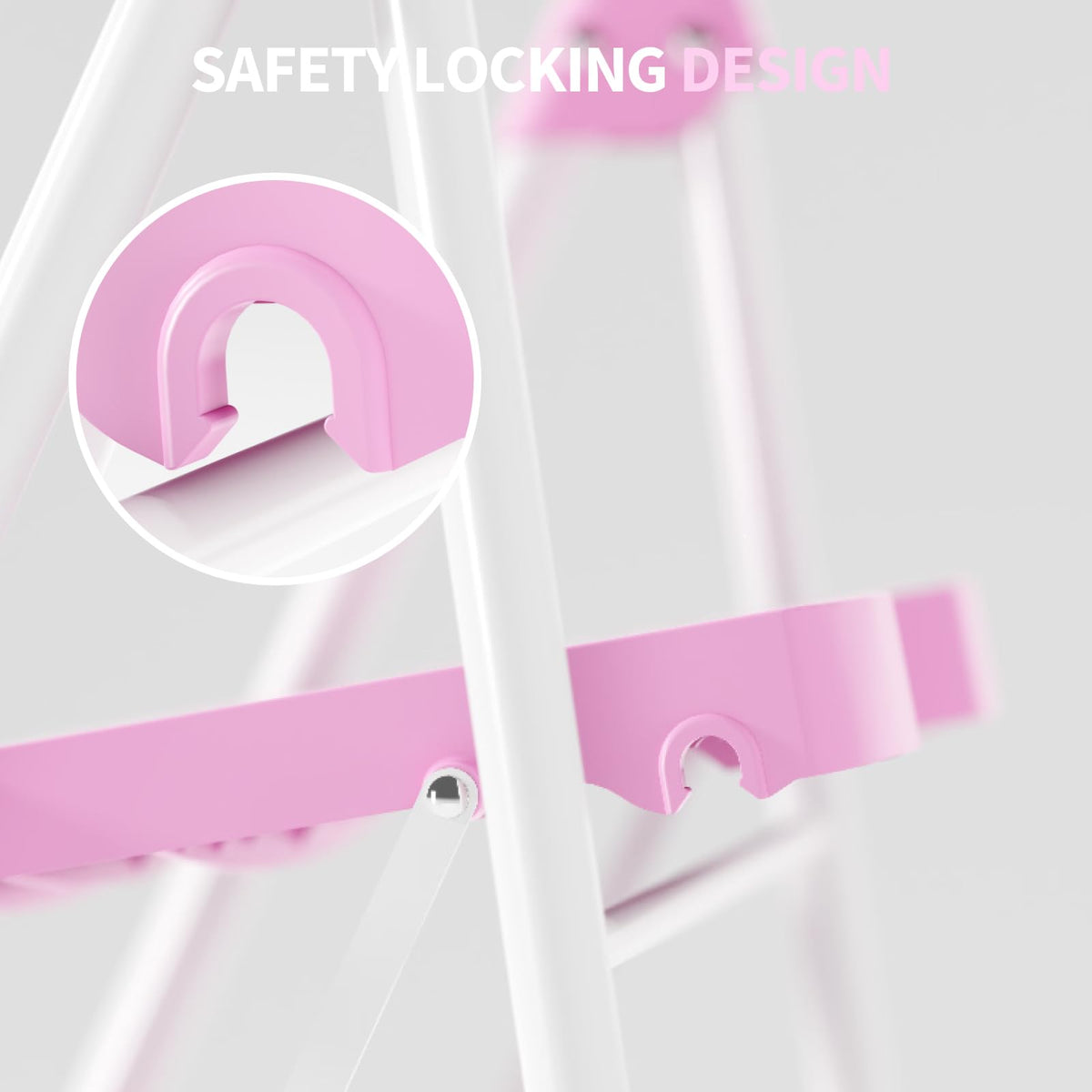 4 Step Pink Foldable Step Stool with Handrail P113869