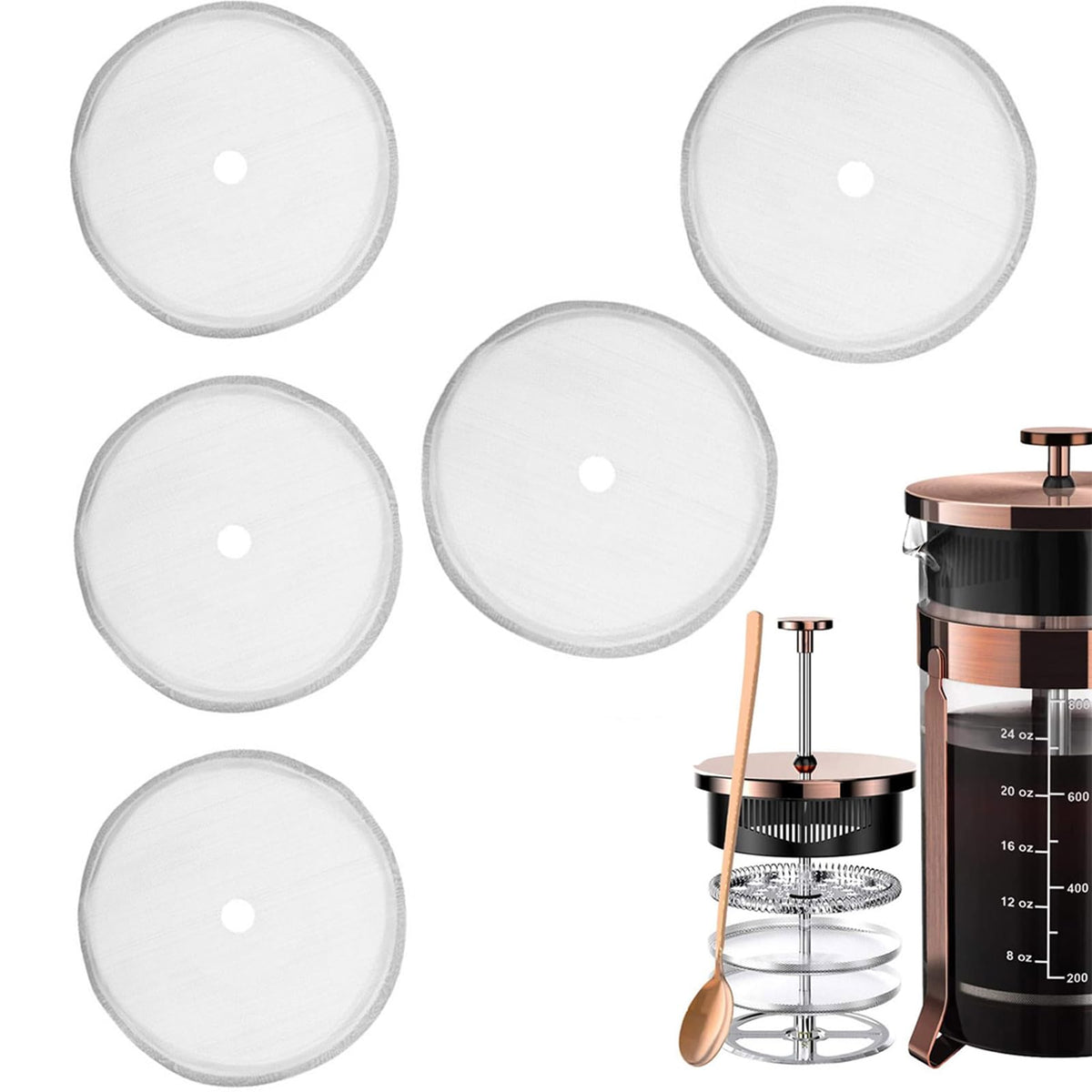 5 Pieces 3 Inch Stainless Steel Reusable French Press Filters D2693
