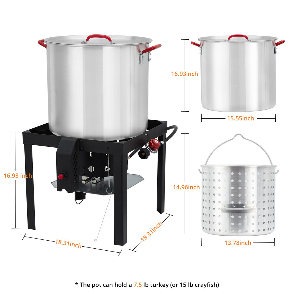 60 Qt Aluminum Seafood Boil Pot with Basket & Burner J1268