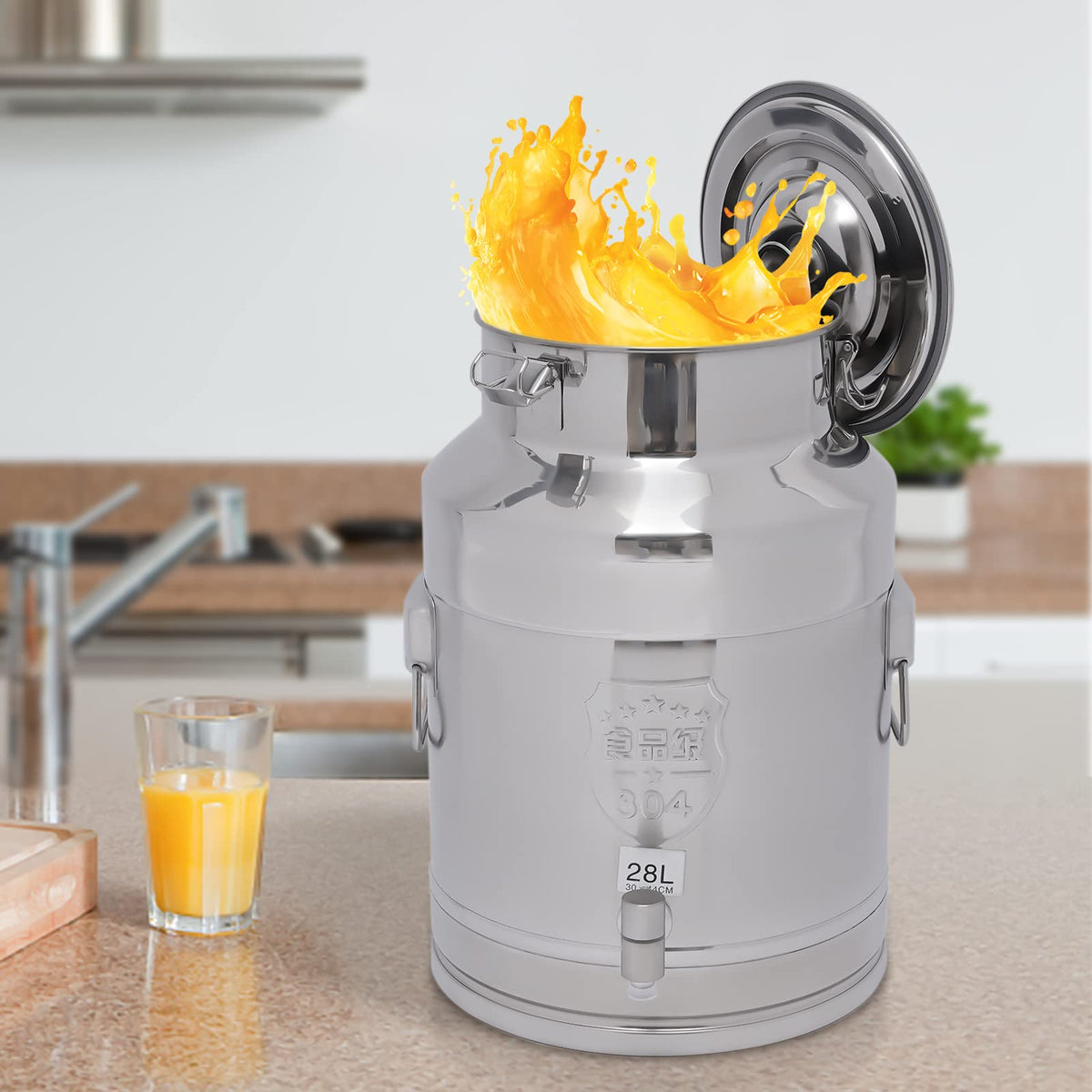 28L Stainless Steel Milk Can with Faucet & Lid Y500