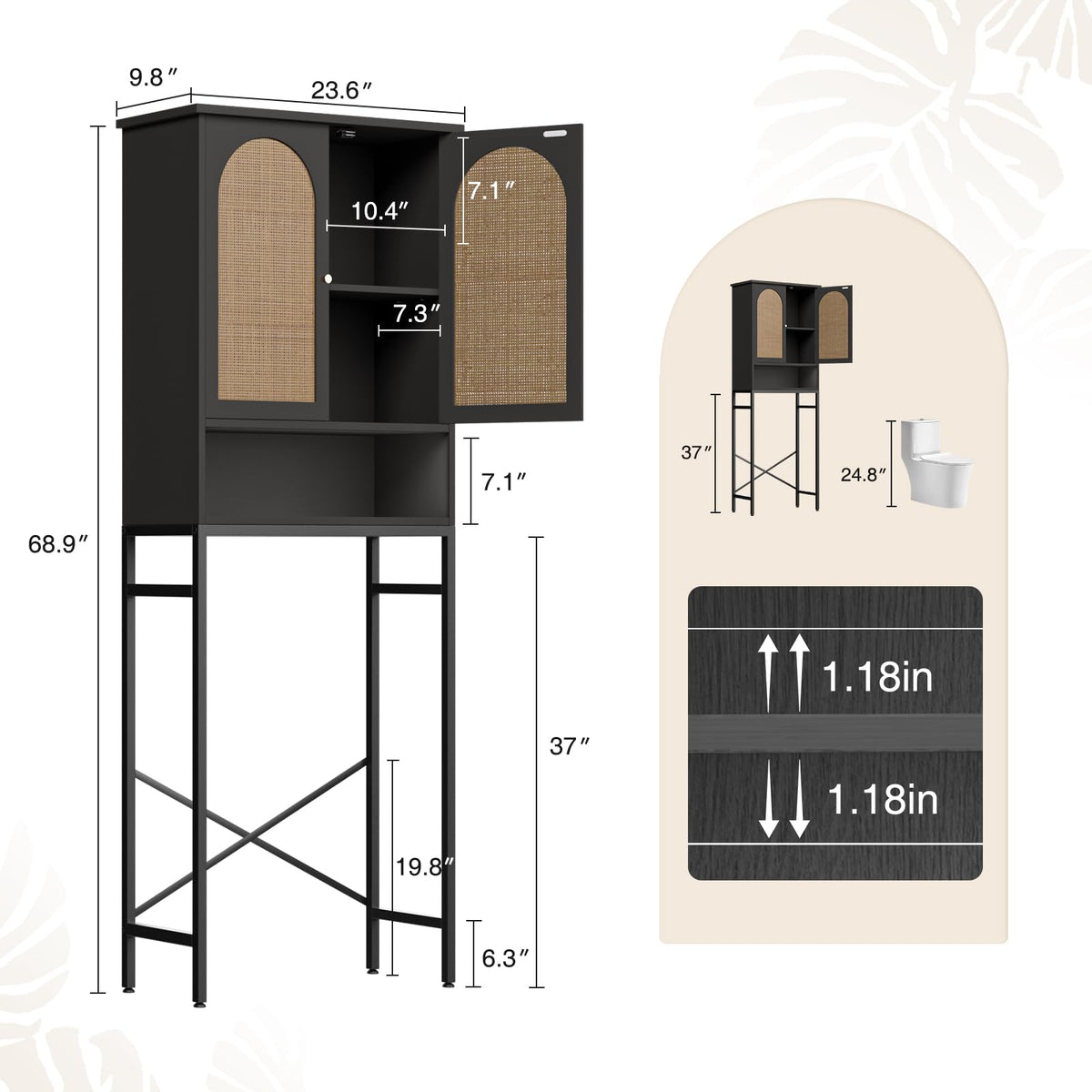 Rattan Wood Toilet Storage Cabinet with Metal Stand D627
