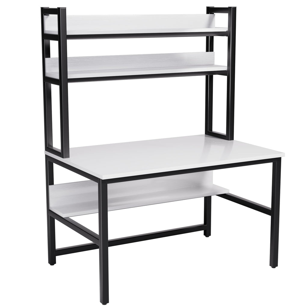 White Computer Desk with Hutch and Shelves L227