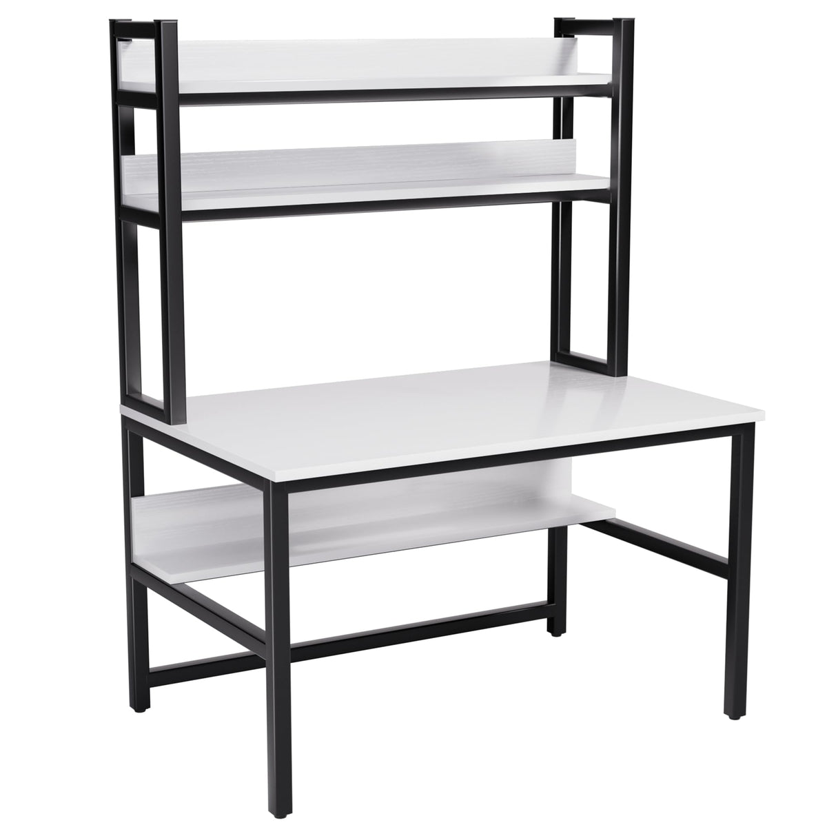 White Computer Desk with Hutch and Shelves L227