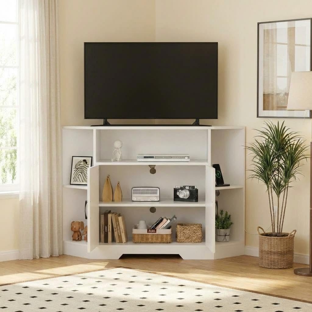Corner TV Stand with Power Outlet & Barn Doors H26981