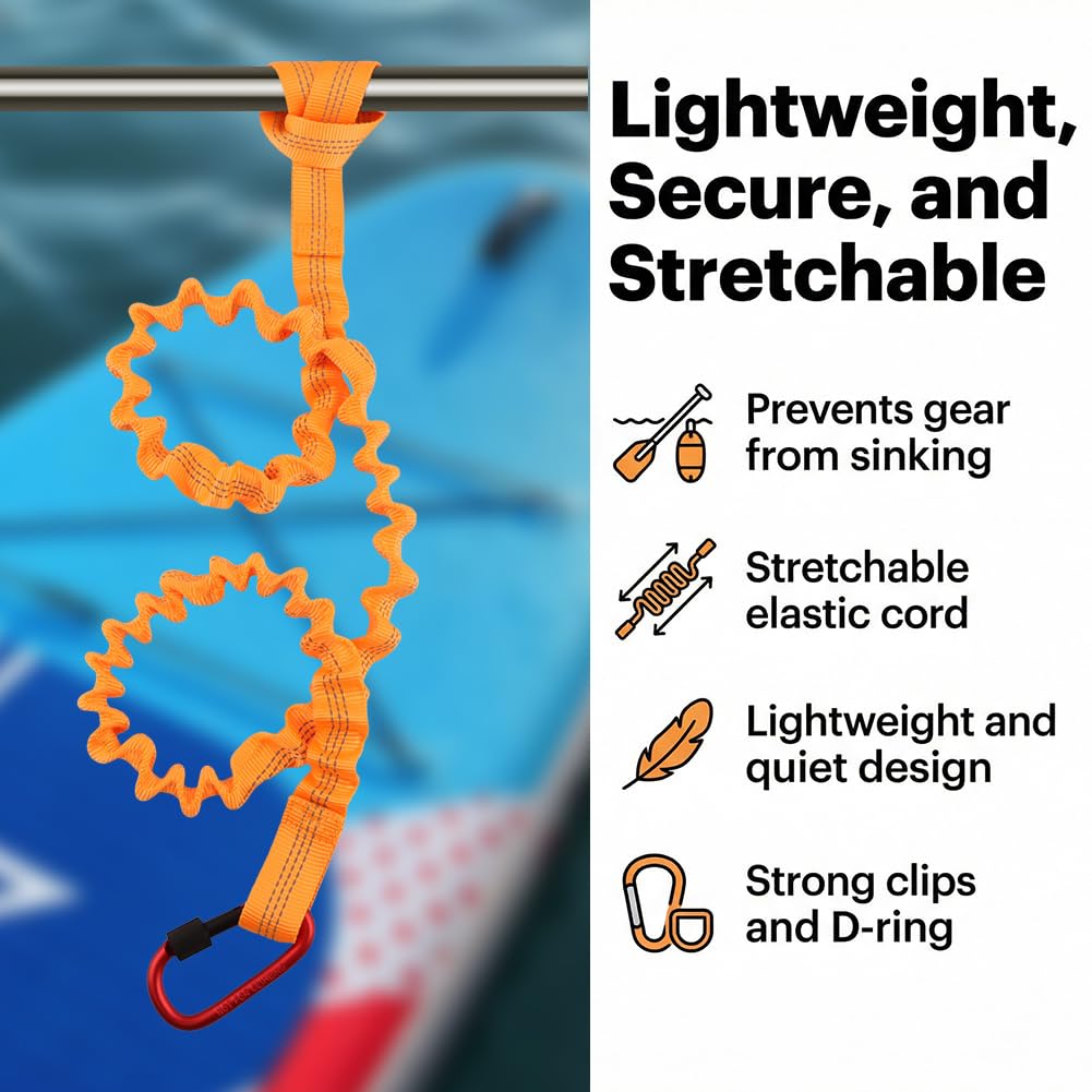 Stretchable Kayak Paddle Leash with Locking Carabiner L3534