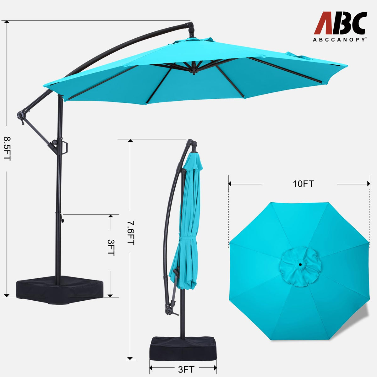 10FT Cantilever Umbrella with Base and Weights Bag R3403