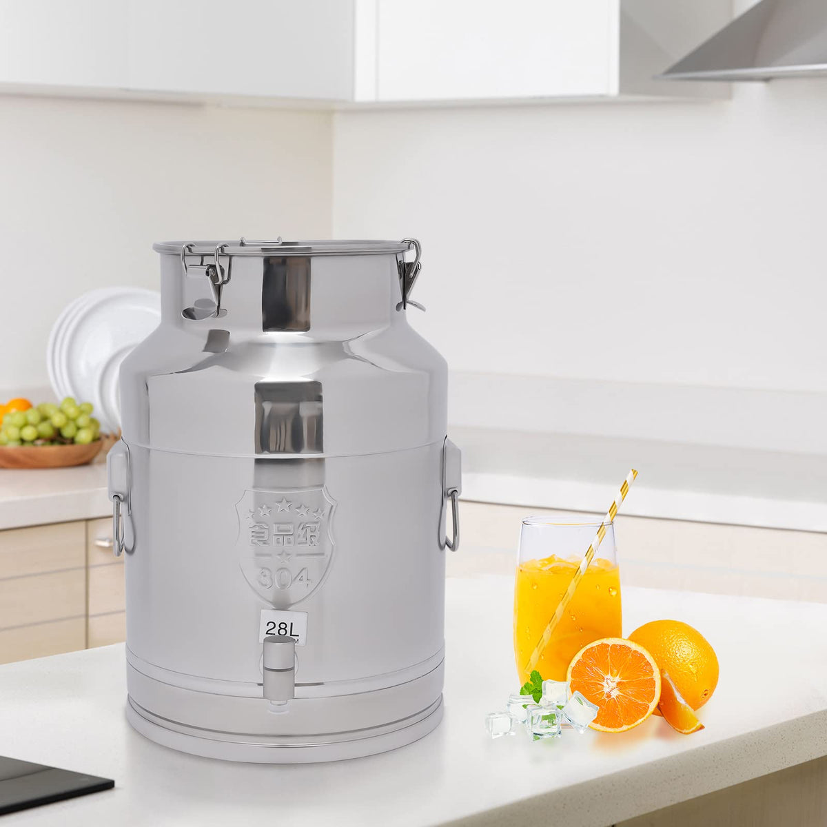 28L Stainless Steel Milk Can with Faucet & Lid Y500
