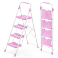 4 Step Pink Foldable Step Stool with Handrail P113869