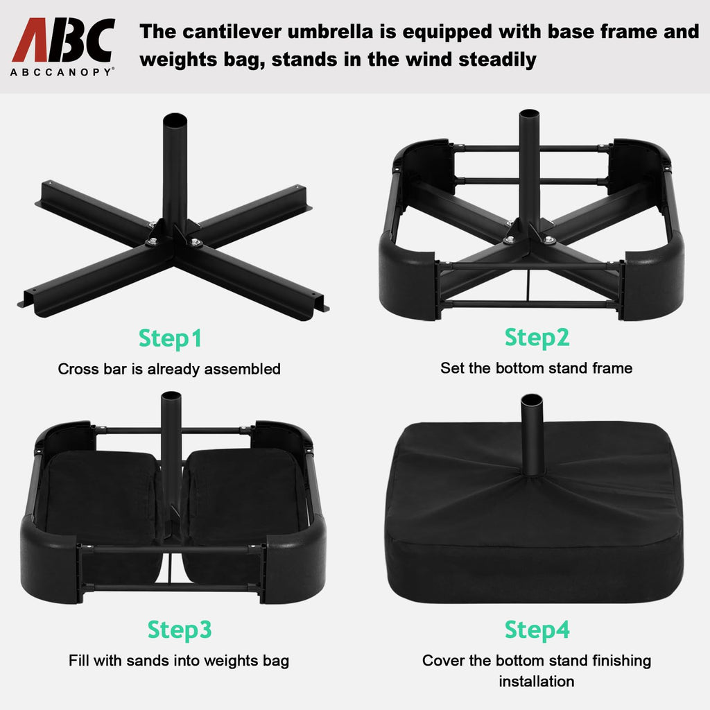 10FT Cantilever Umbrella with Base and Weights Bag R3403