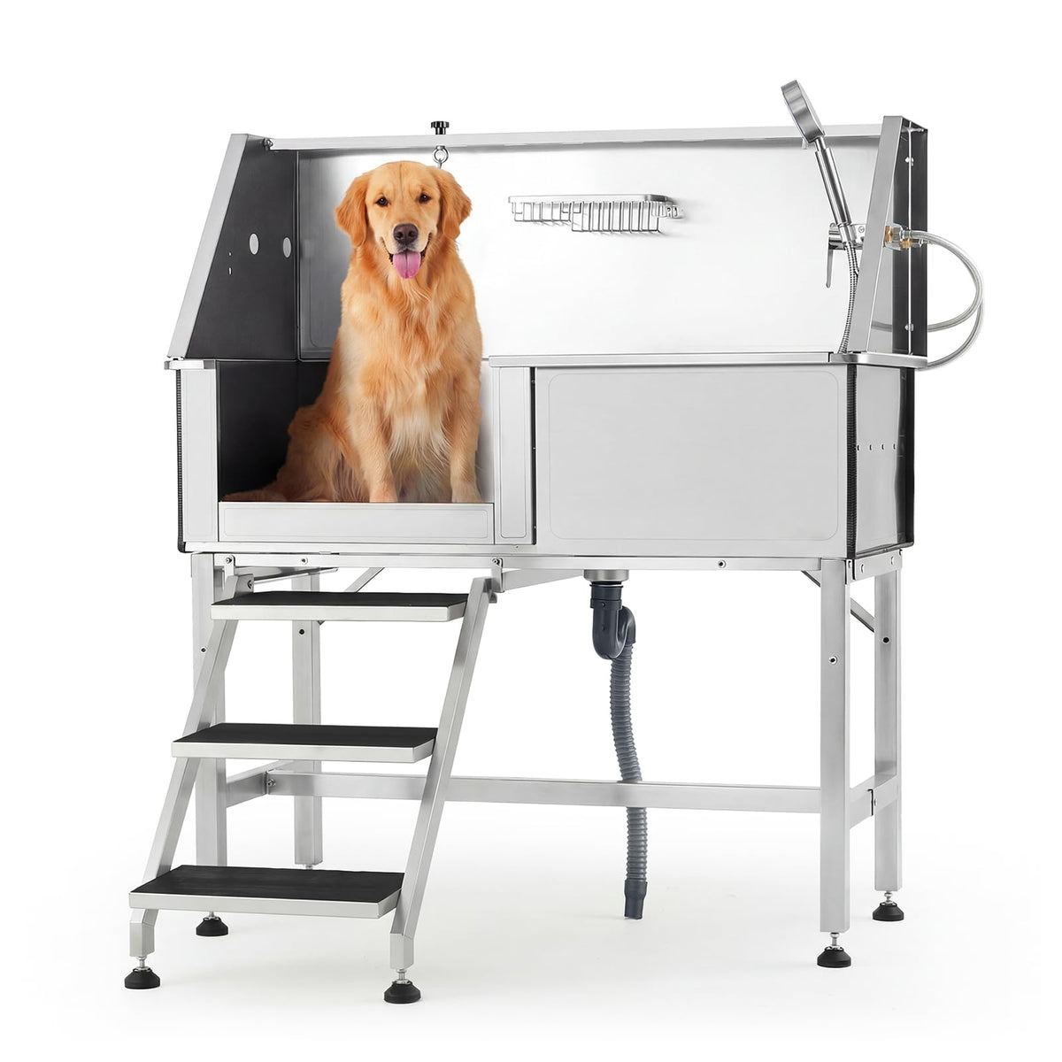 46 Inch Stainless Steel Dog Washing Station with Access Stairs N424