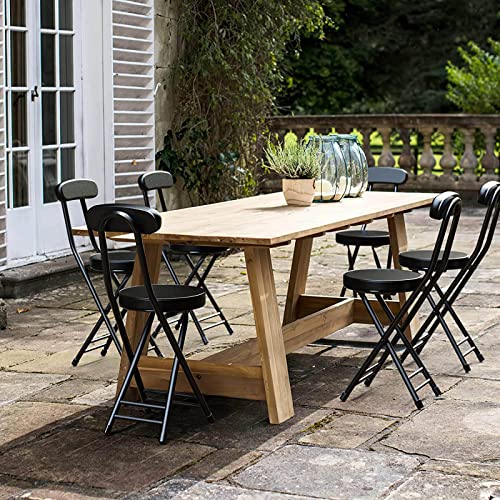 18" Folding Stool with Backrest, Leather Padded Seat, Black H54042