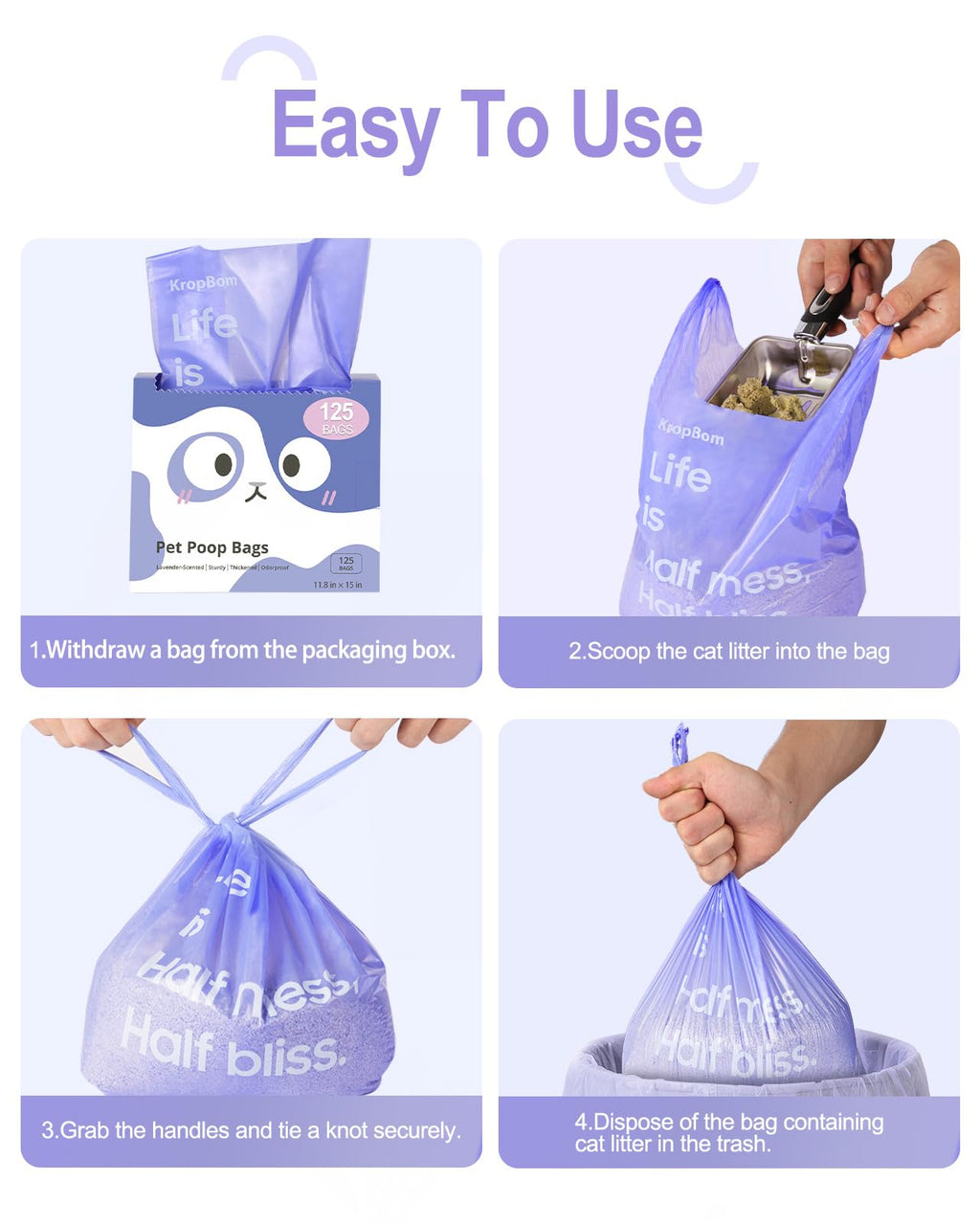 125 Count Lavender Scented Cat Litter Bags with Handles A36851