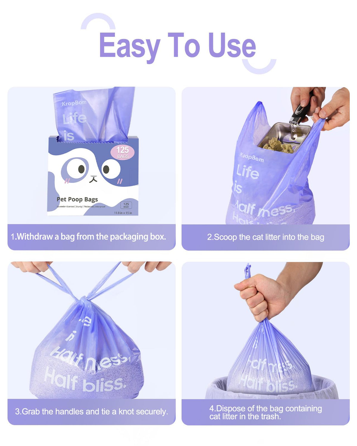 125 Count Lavender Scented Cat Litter Bags with Handles A36851