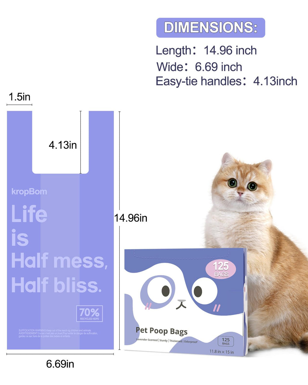 125 Count Lavender Scented Cat Litter Bags with Handles A36851