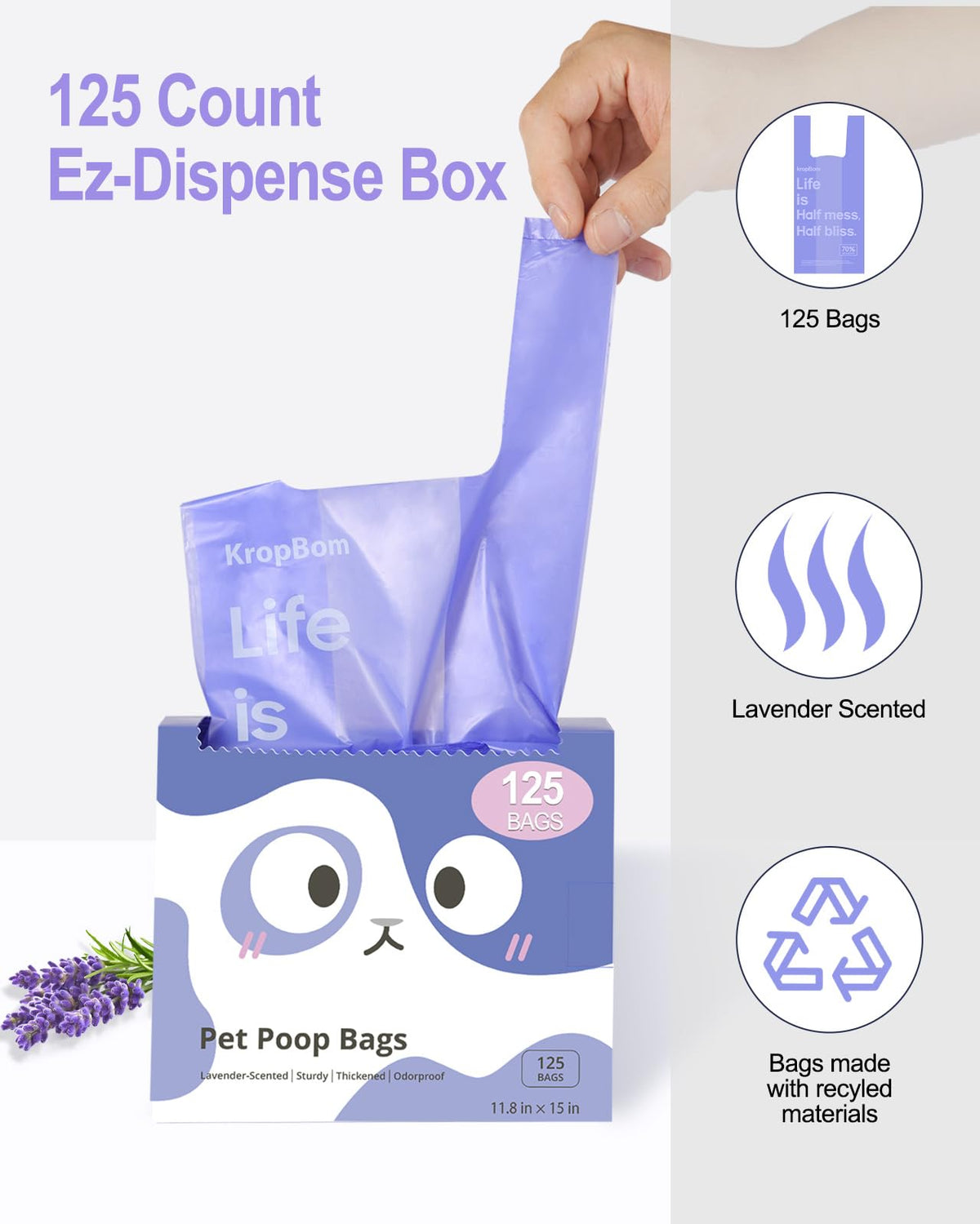 125 Count Lavender Scented Cat Litter Bags with Handles A36851