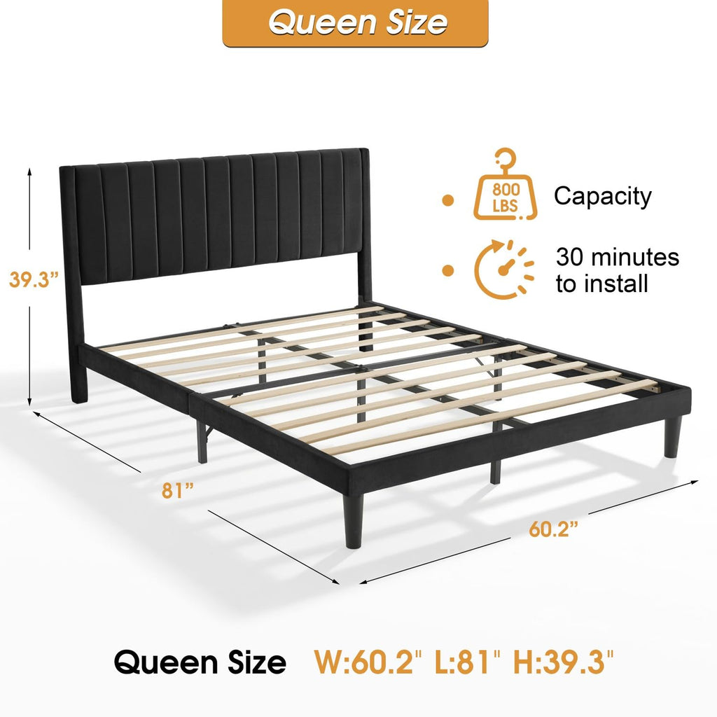 Queen Size Velvet Upholstered Platform Bed Frame O24214