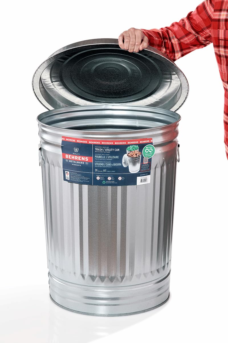 Galvanized Steel 31-Gallon Trash Can V1553