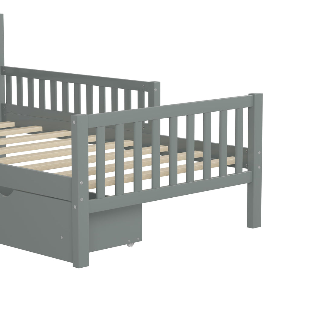 Gray Twin Size Wood Bed Frame with Storage Drawers X950112
