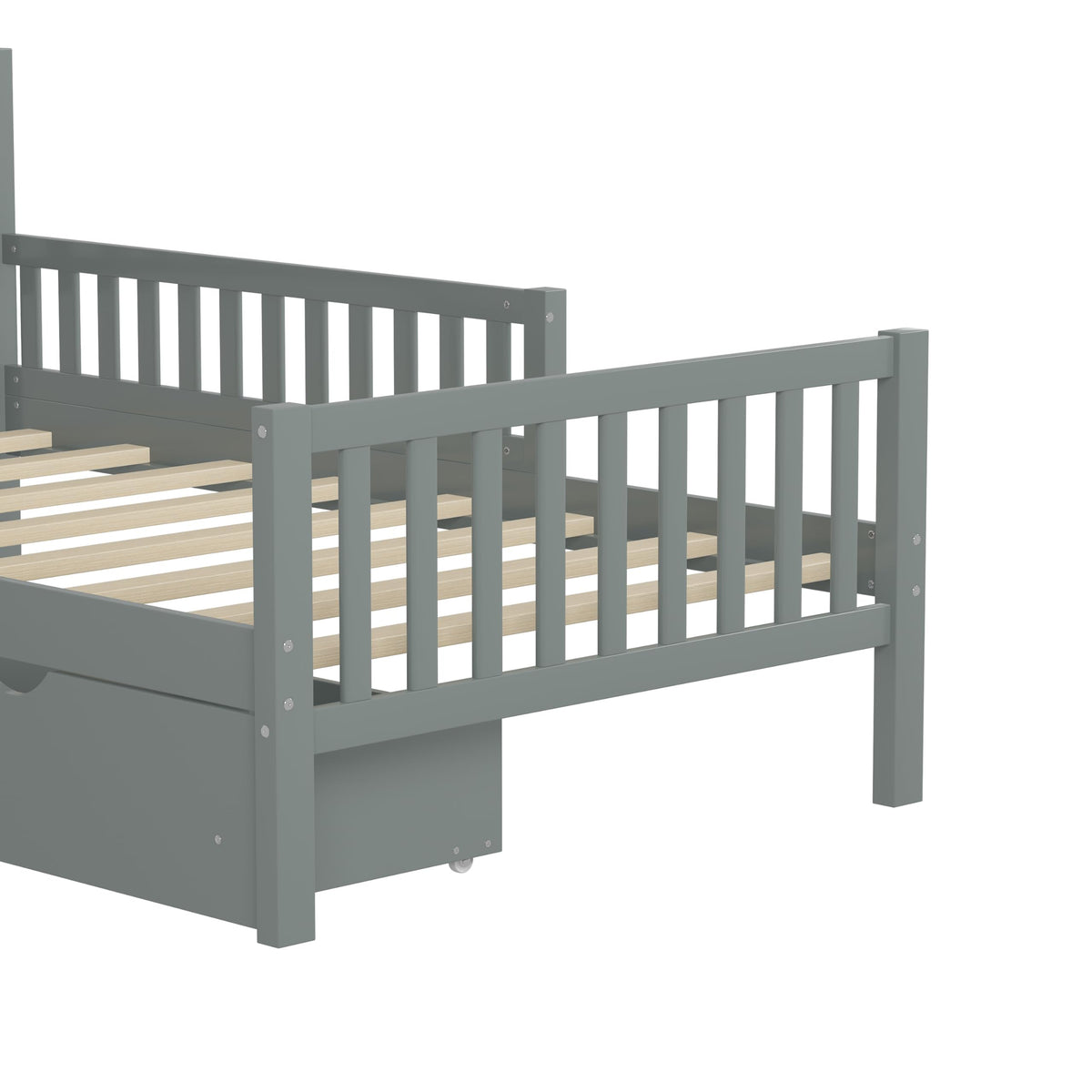 Gray Twin Size Wood Bed Frame with Storage Drawers X950112