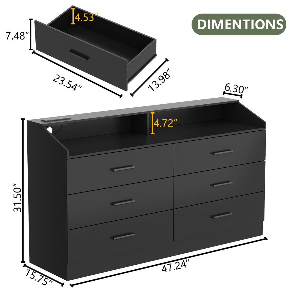 6 Drawer Dresser with Power Outlet B280