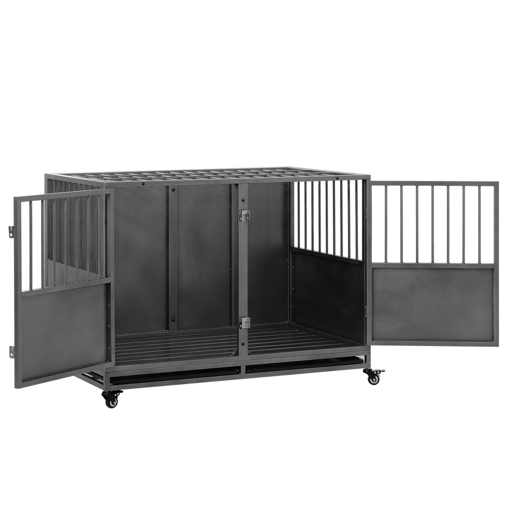 48 inch Heavy Duty Folding Metal Dog Cage with Divider Panel Q405