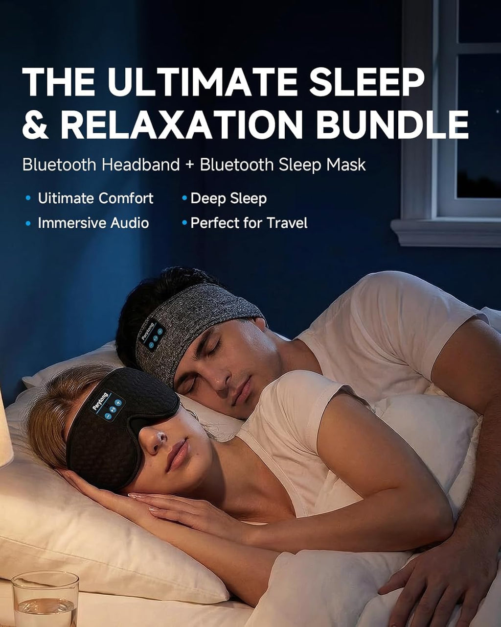 2 Pack Bluetooth Sleep Mask and Headband Headphones Set N2173