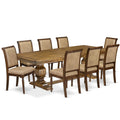 9 Piece Dining Table Set with 8 Beige Fabric Chairs N2361