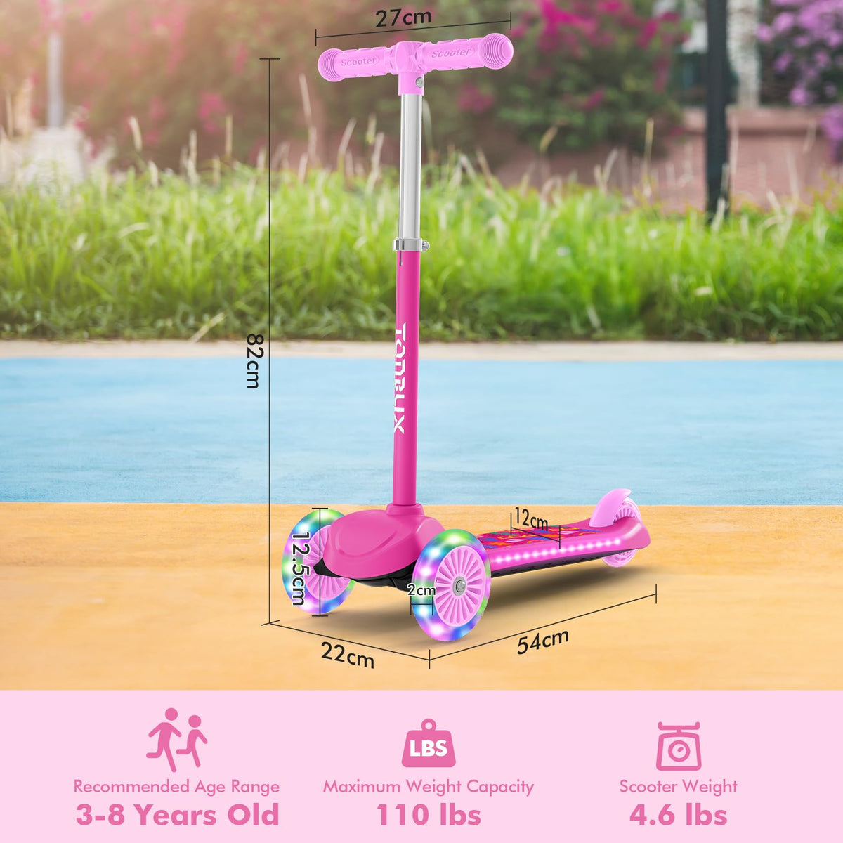 Kids 3-Wheel Scooter with Light-Up Deck and Wheels A6917
