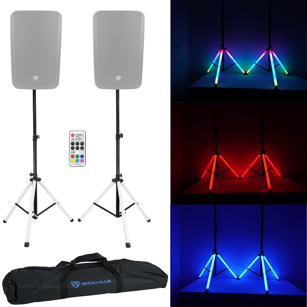12-Inch Powered PA Speakers 2-Pack with LED Stands F421324