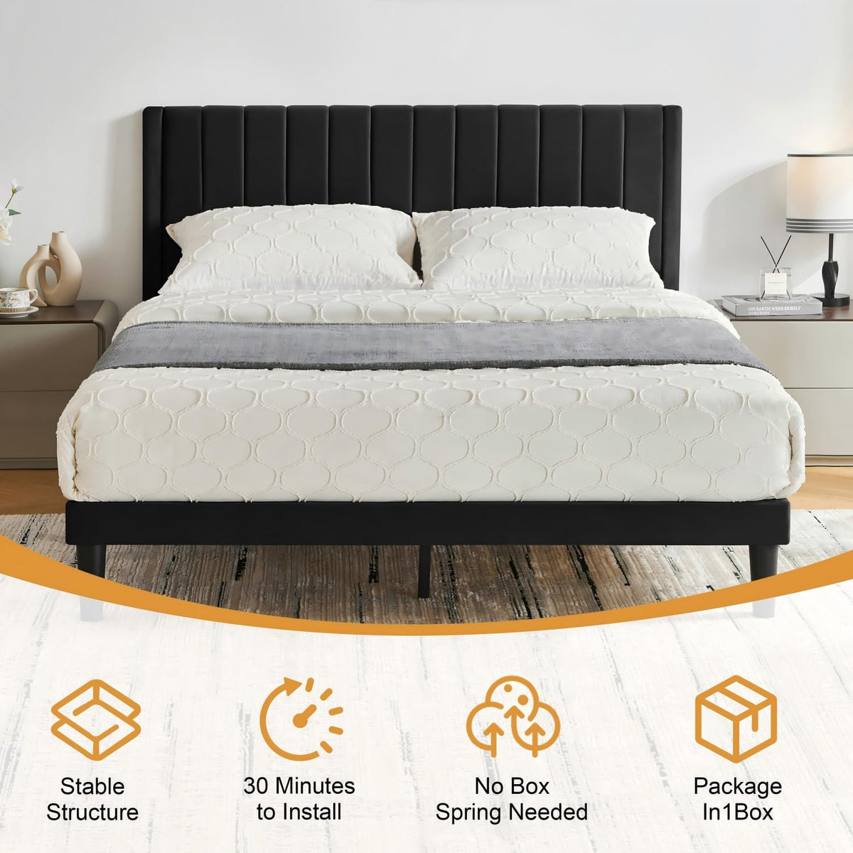 Queen Size Velvet Upholstered Platform Bed Frame O24214