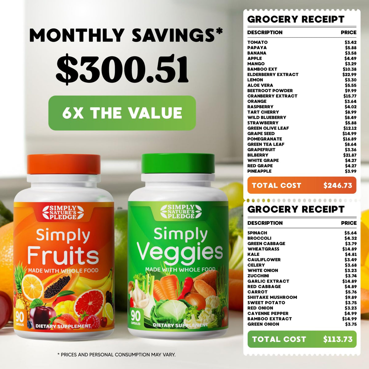 Fruits & Vegetables Supplement, 540 Capsules, 6-Pack S4888