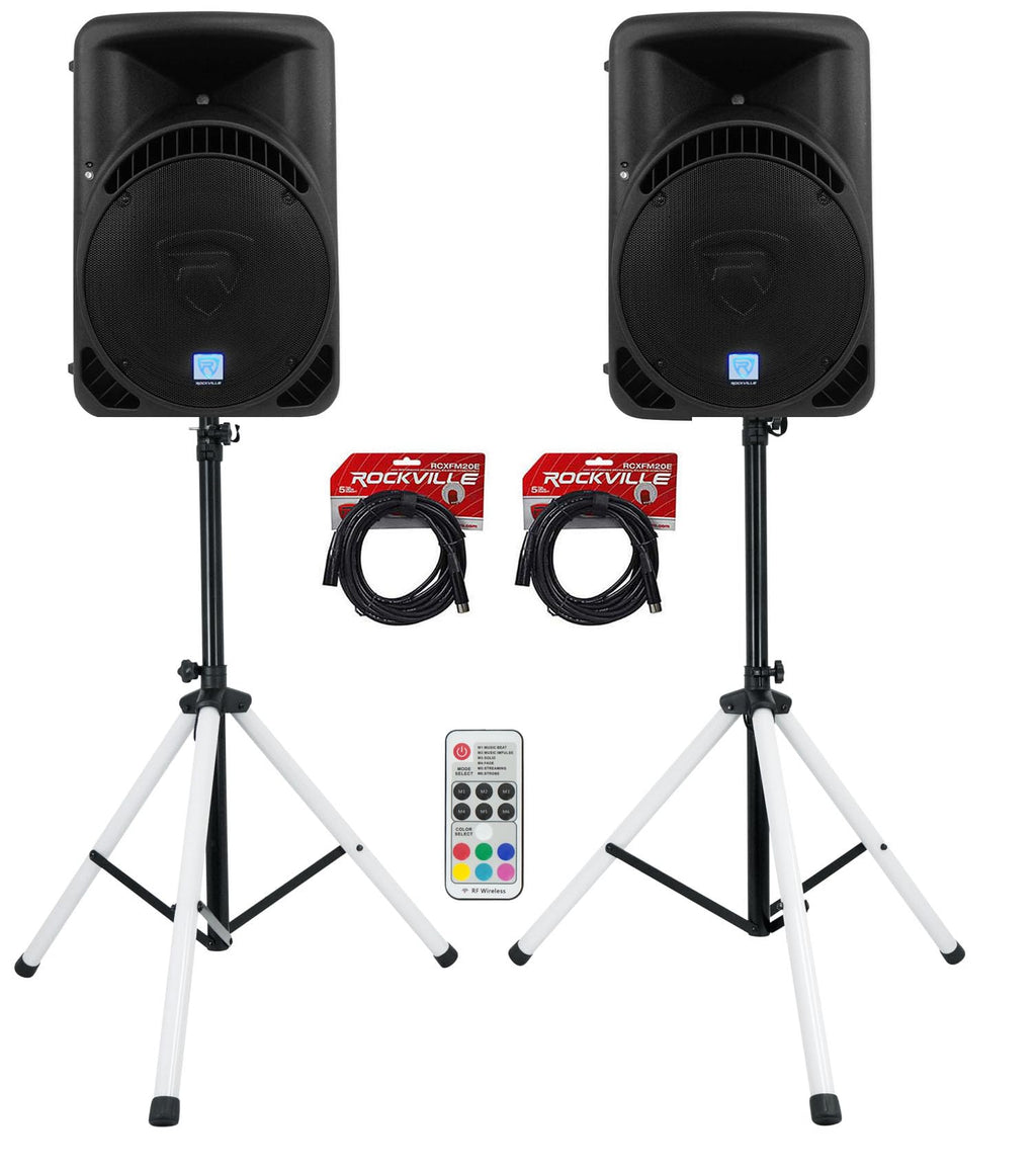 12-Inch Powered PA Speakers 2-Pack with LED Stands F421324