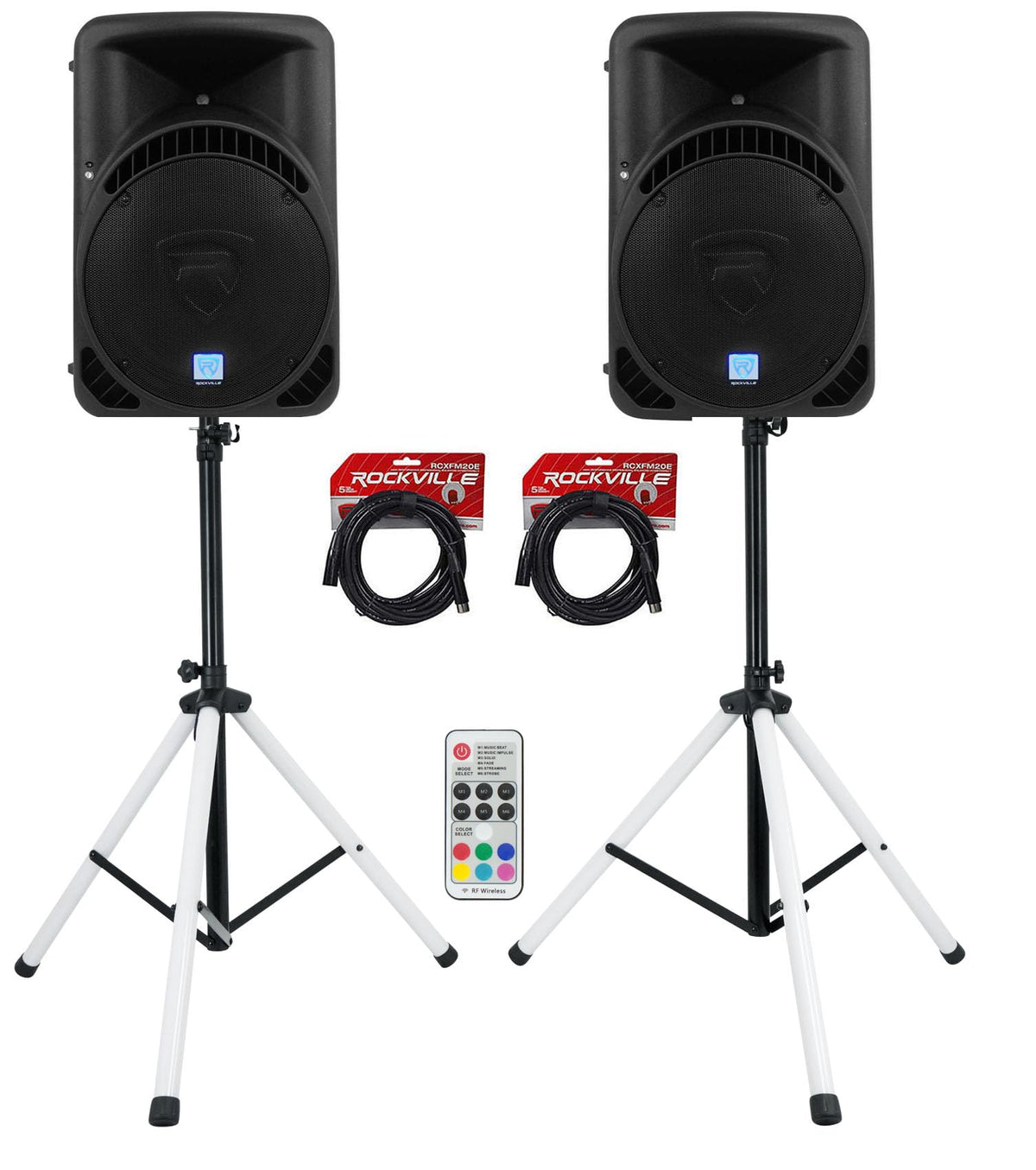 12-Inch Powered PA Speakers 2-Pack with LED Stands F421324