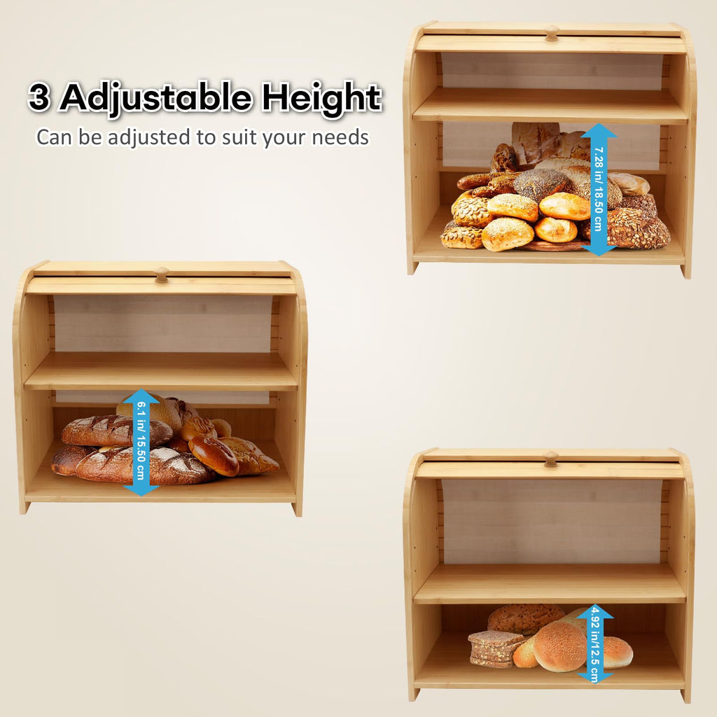 Bamboo 2-Tier Roll-Top Bread Box Q569