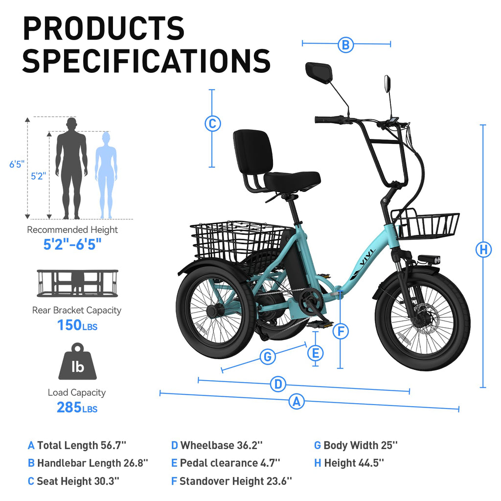 Folding Electric Tricycle 1000W 48V 18" Tire K841