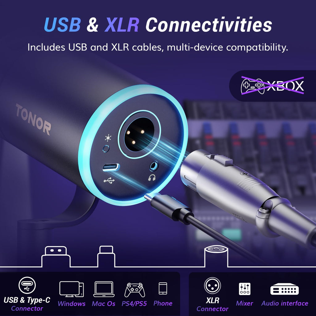Black XLR USB Dynamic Podcast Microphone with Boom Arm U7450