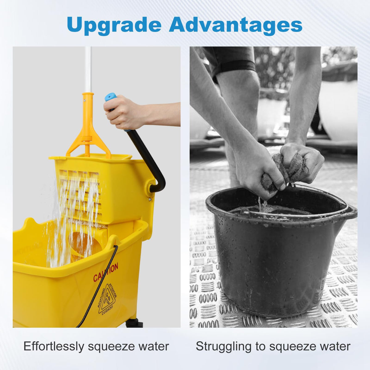 35 Qt Yellow Mop Bucket with Wringer on Wheels and Mops Set Y5154