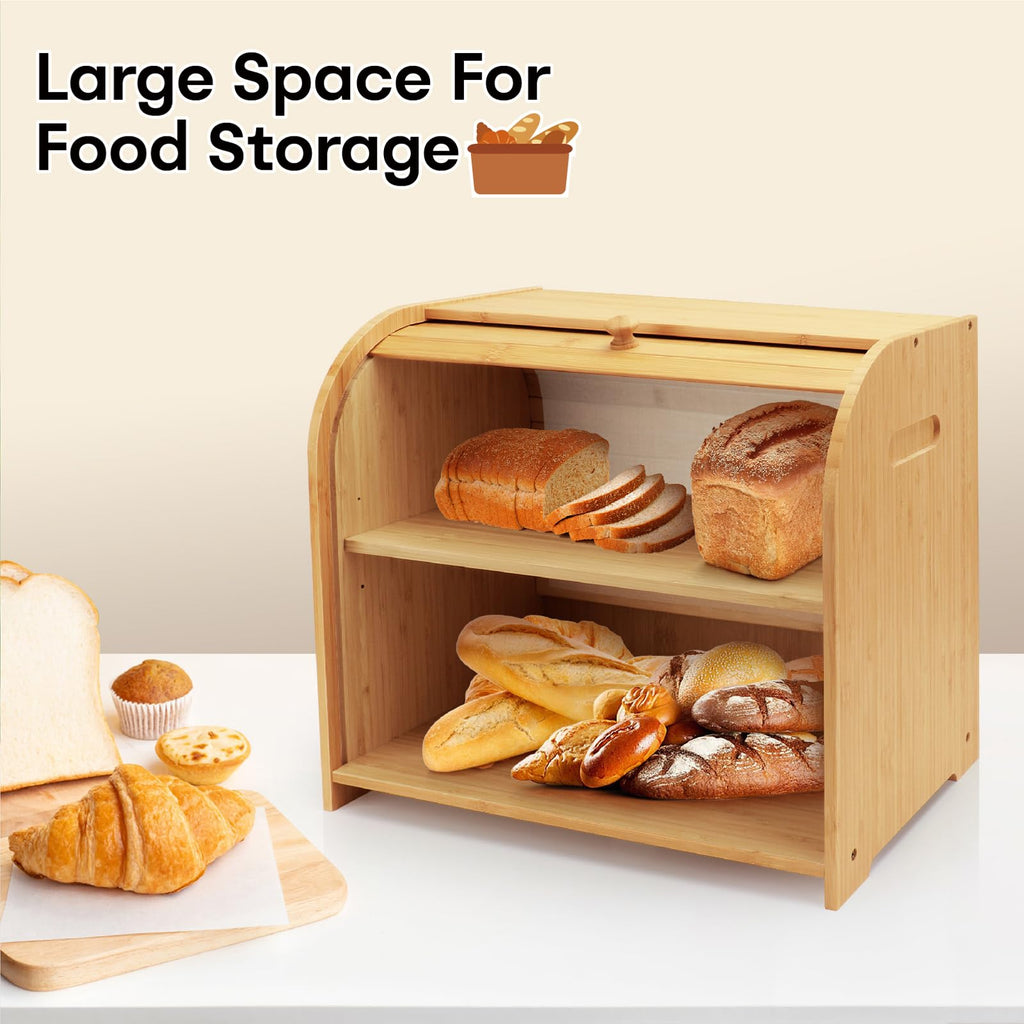 Bamboo 2-Tier Roll-Top Bread Box Q569