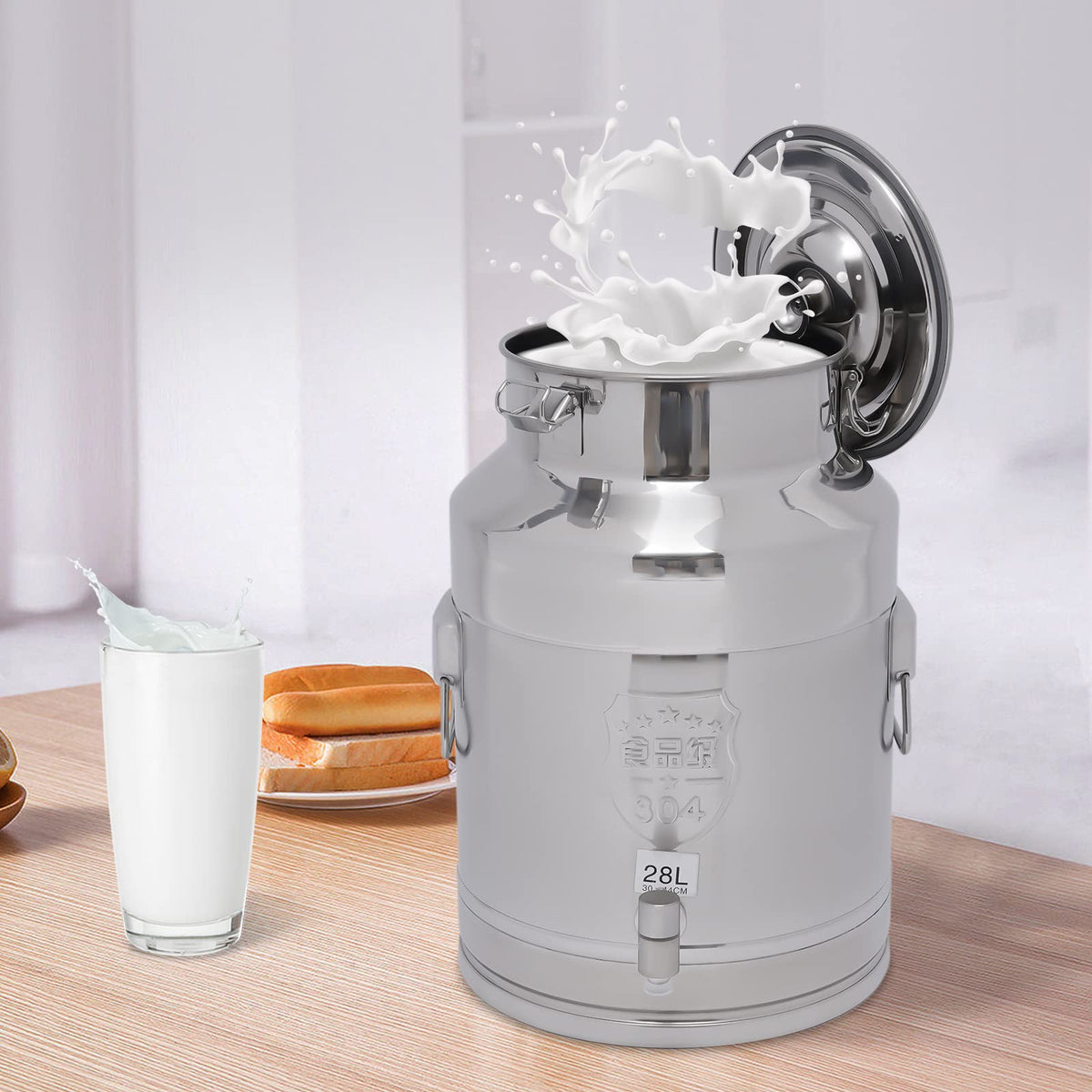 28L Stainless Steel Milk Can with Faucet & Lid Y500