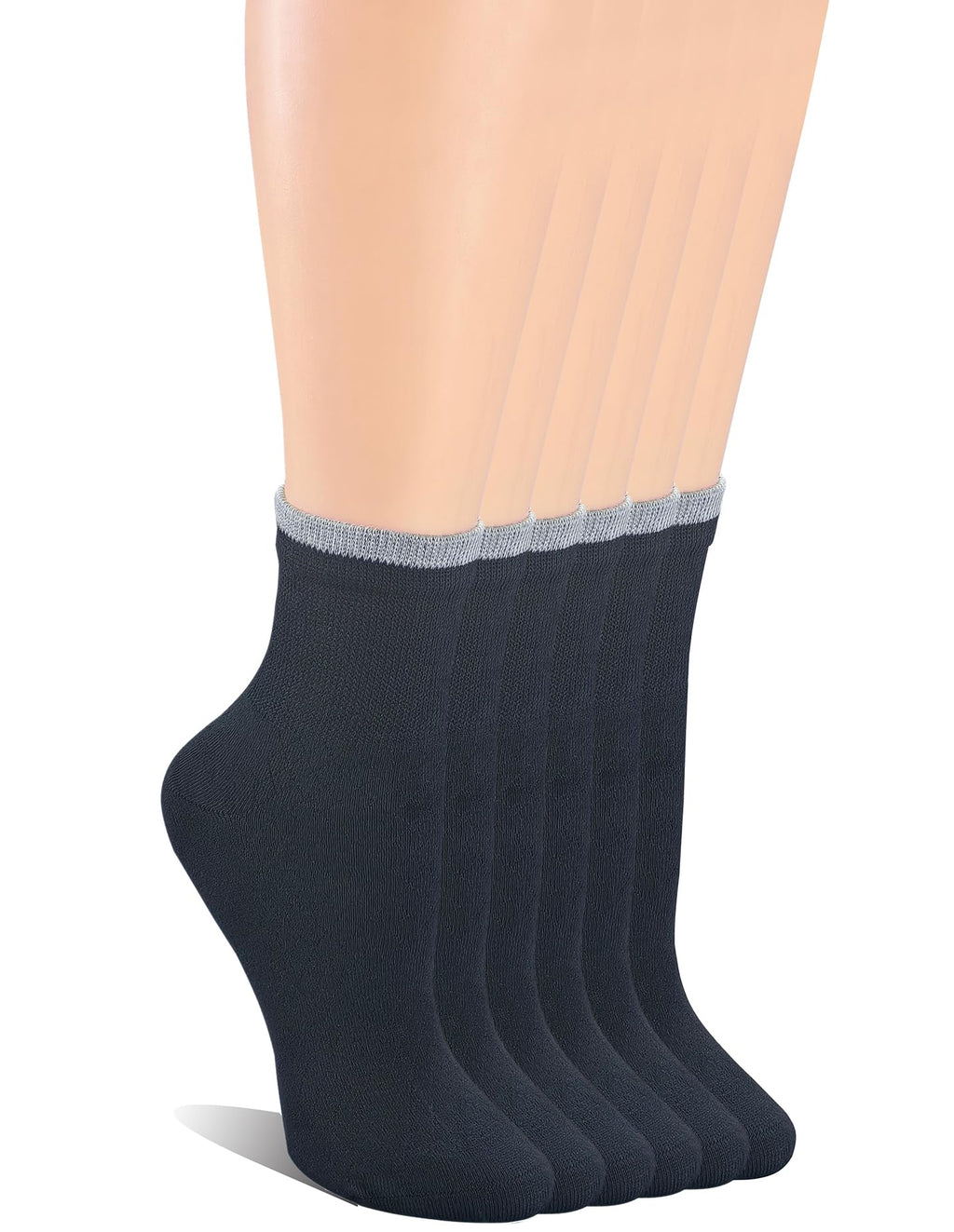 6 Pairs Bamboo Rayon Breathable Quarter Socks with Seamless Toe U2441