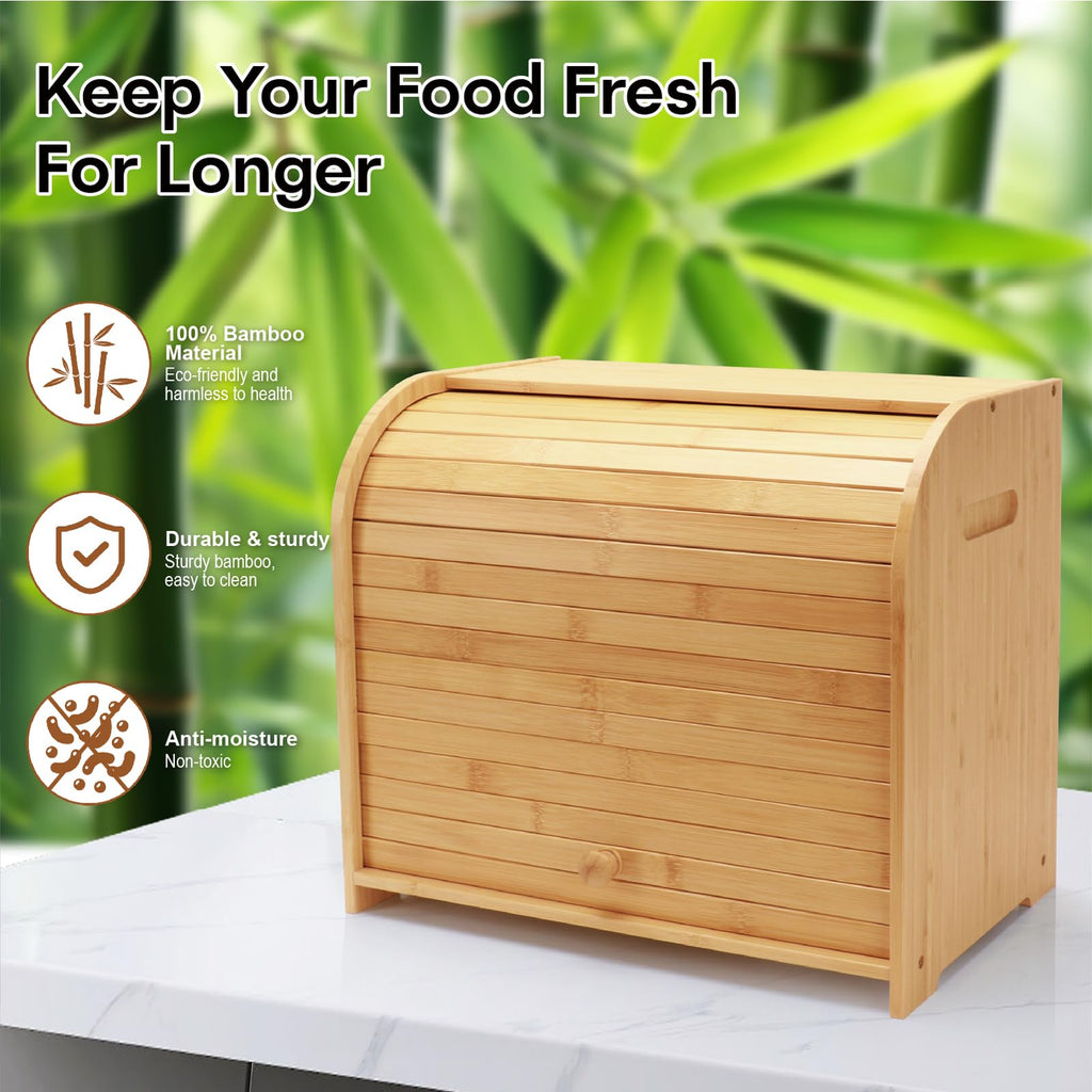 Bamboo 2-Tier Roll-Top Bread Box Q569