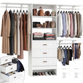 8FT White Wooden Closet System with 3 Drawers and 3 Hanging Rods I7596