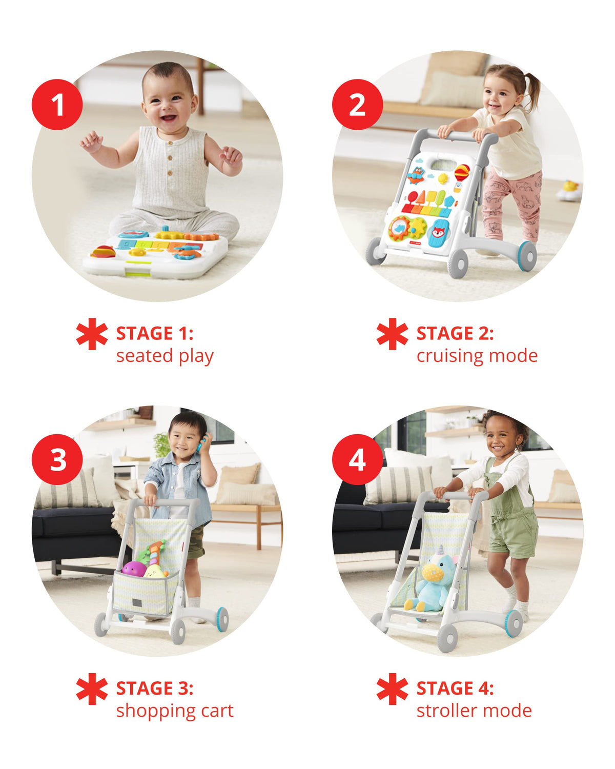 4-in-1 Sit to Stand Baby Walker with 40+ Activities F743562
