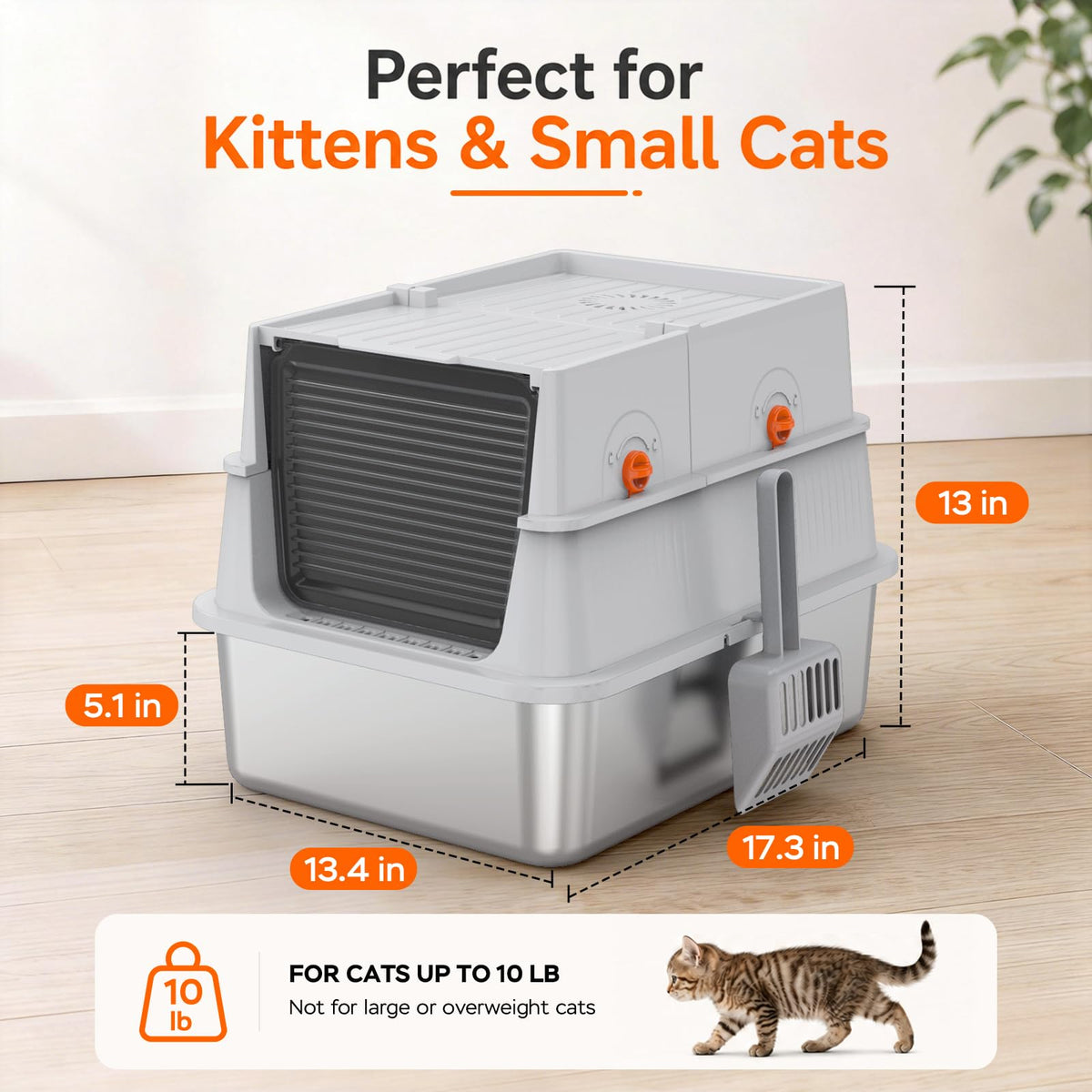 Stainless Steel Enclosed Cat Litter Box with Lid and Scoop H14595